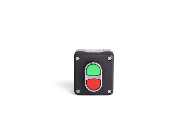 P Series Plastic 1 Hole BDK20KY + C3BK (NO) + CKY  ( LED GREEN 100-230V ) + C4BK (NC) Black-Grey Control Box